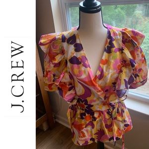 J.Crew Floral Wrap Blouse, Medium, EUC